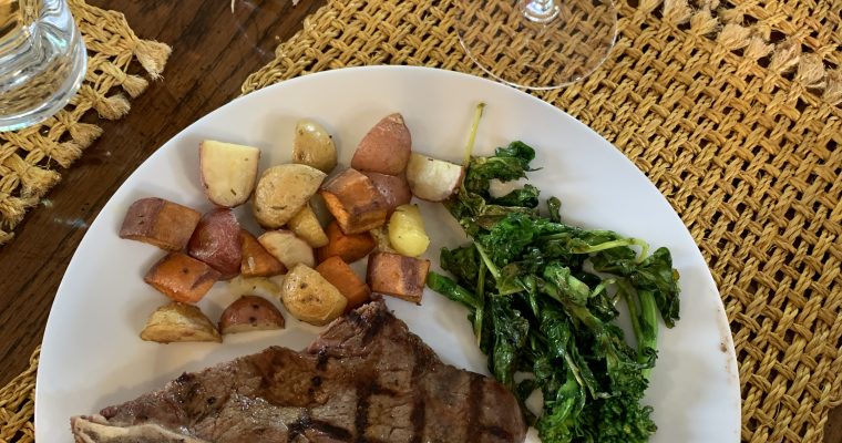 Day 18. Grilled T-Bone Steak with roasted potato medley and broccoli rabe